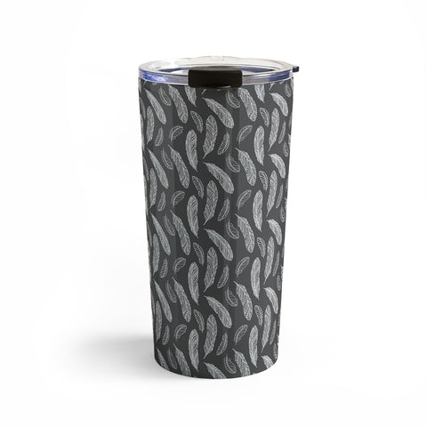 Avenie Floating Feathers Dark Gray Travel Mug