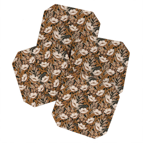 Avenie Floral Meadow Fall Neutrals Coaster Set