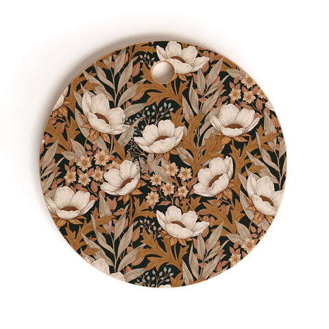 Avenie Floral Meadow Fall Neutrals Cutting Board Round