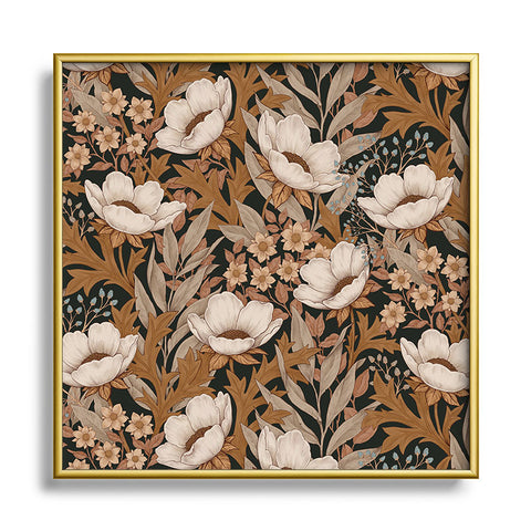 Avenie Floral Meadow Fall Neutrals Square Metal Framed Art Print