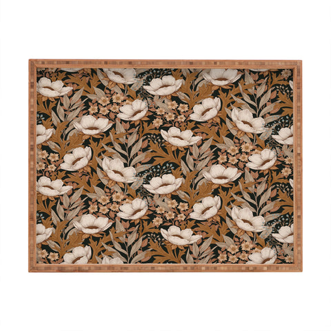 Avenie Floral Meadow Fall Neutrals Rectangular Tray