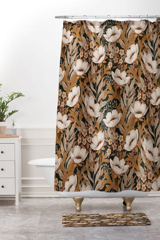 Avenie Floral Meadow Fall Neutrals Shower Curtain And Mat