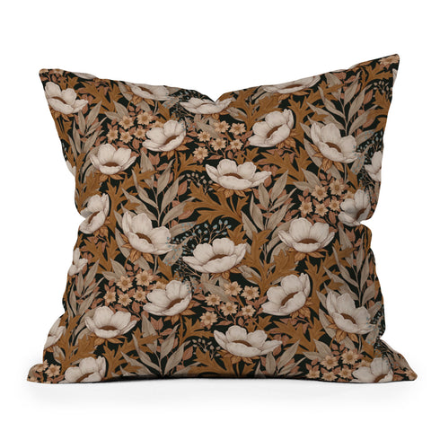 Avenie Floral Meadow Fall Neutrals Throw Pillow