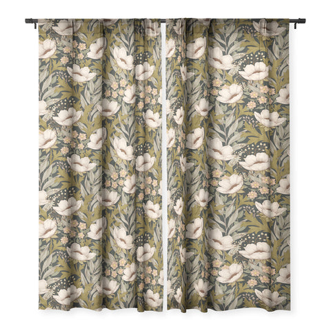 Avenie Floral Meadow Spring Green Sheer Non Repeat