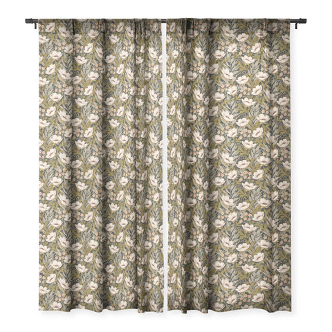 Avenie Floral Meadow Spring Green Sheer Window Curtain