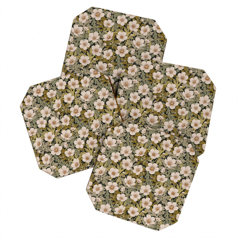Avenie Floral Meadow Spring Green I Coaster Set
