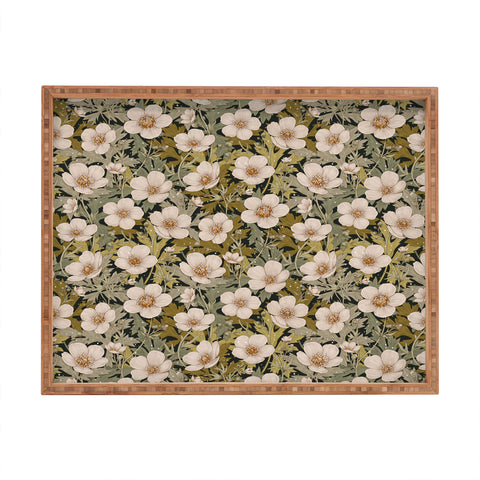 Avenie Floral Meadow Spring Green I Rectangular Tray