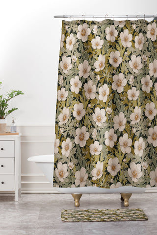 Avenie Floral Meadow Spring Green I Shower Curtain And Mat