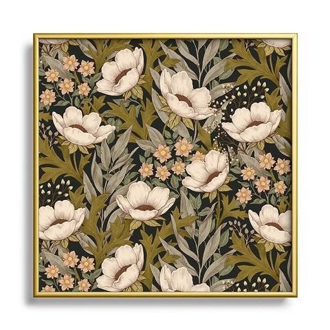 Avenie Floral Meadow Spring Green Square Metal Framed Art Print