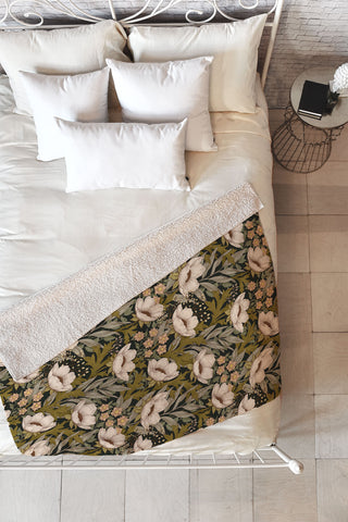 Avenie Floral Meadow Spring Green Fleece Throw Blanket