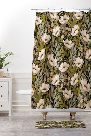 Avenie Floral Meadow Spring Green Shower Curtain And Mat