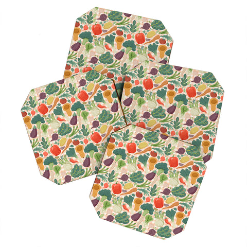 Avenie Fruit Salad Gingham Vegetables Coaster Set
