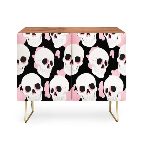 Avenie Goth Skulls Pink Credenza