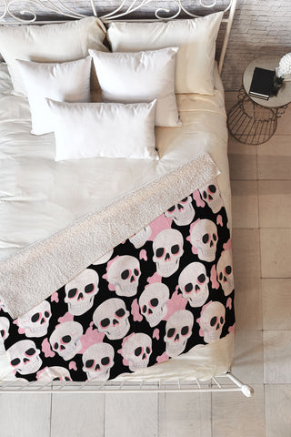 Avenie Goth Skulls Pink Fleece Throw Blanket