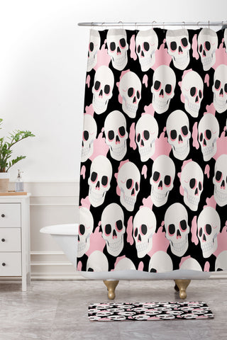 Avenie Goth Skulls Pink Shower Curtain And Mat