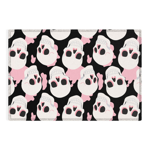 Avenie Goth Skulls Pink Outdoor Rug