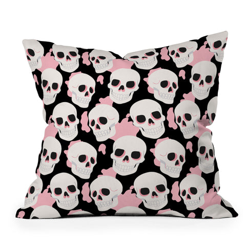 Avenie Goth Skulls Pink Outdoor Throw Pillow