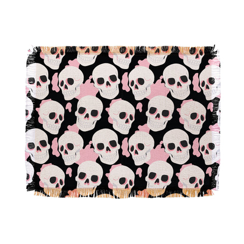Avenie Goth Skulls Pink Throw Blanket