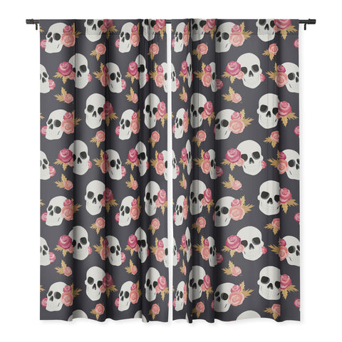 Avenie Gothic Floral Skulls Blackout Window Curtain
