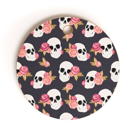 Avenie Gothic Floral Skulls Cutting Board Round