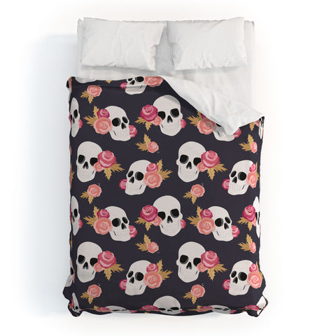 Avenie Gothic Floral Skulls Duvet Cover