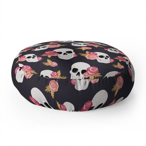 Avenie Gothic Floral Skulls Floor Pillow Round