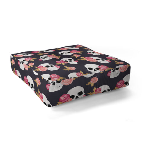 Avenie Gothic Floral Skulls Floor Pillow Square