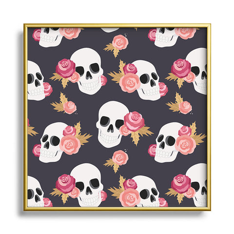 Avenie Gothic Floral Skulls Square Metal Framed Art Print