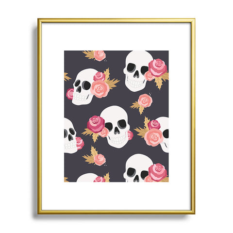Avenie Gothic Floral Skulls Metal Framed Art Print