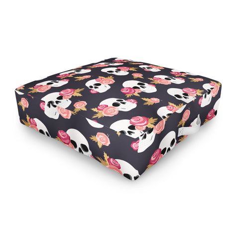 Avenie Gothic Floral Skulls Outdoor Floor Cushion