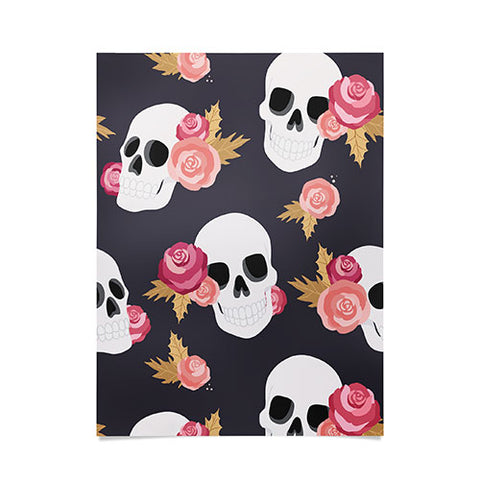 Avenie Gothic Floral Skulls Poster