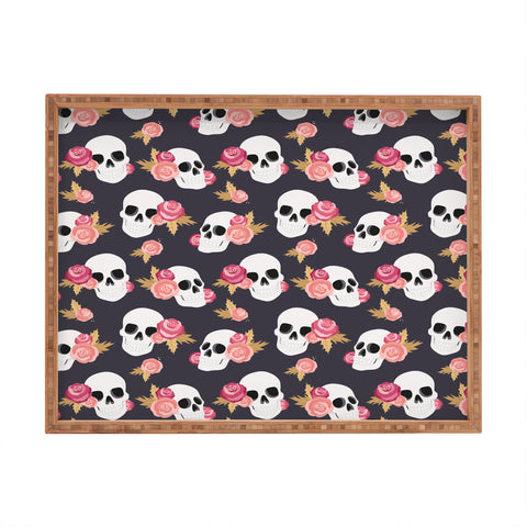 Avenie Gothic Floral Skulls Rectangular Tray