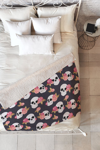 Avenie Gothic Floral Skulls Fleece Throw Blanket
