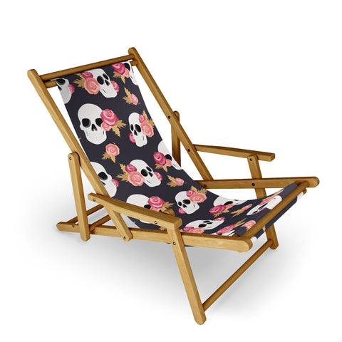 Avenie Gothic Floral Skulls Sling Chair