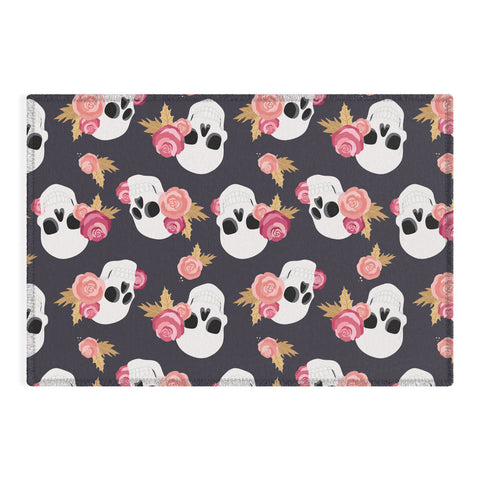 Avenie Gothic Floral Skulls Outdoor Rug