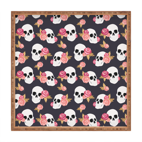 Avenie Gothic Floral Skulls Square Tray
