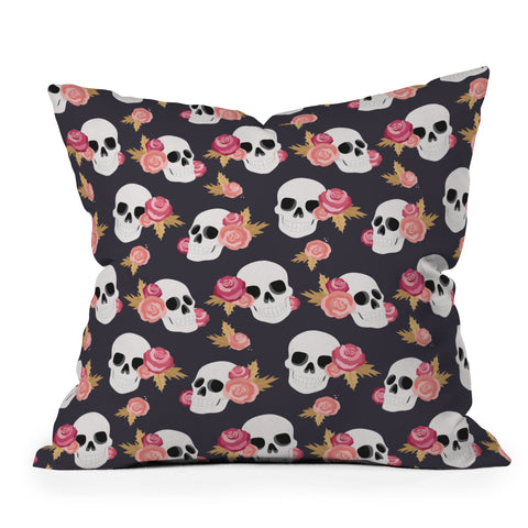 Avenie Gothic Floral Skulls Throw Pillow