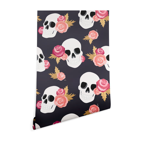 Avenie Gothic Floral Skulls Wallpaper
