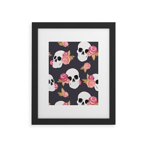 Avenie Gothic Floral Skulls Framed Art Print