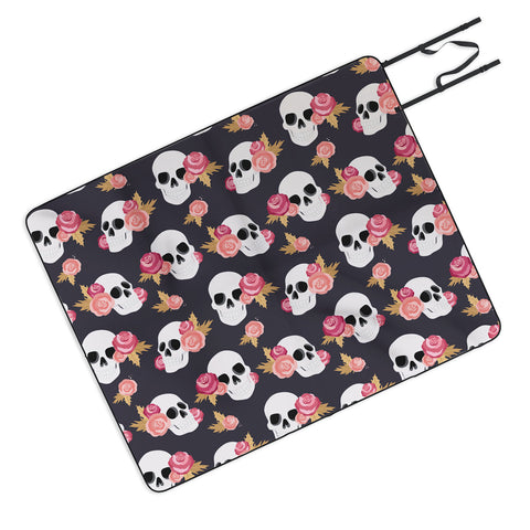 Avenie Gothic Floral Skulls Picnic Blanket