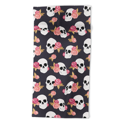 Avenie Gothic Floral Skulls Beach Towel