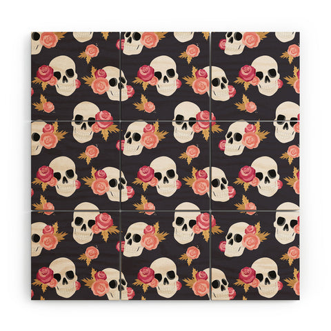 Avenie Gothic Floral Skulls Wood Wall Mural