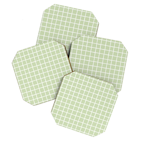 Avenie Grid Pattern Green Coaster Set