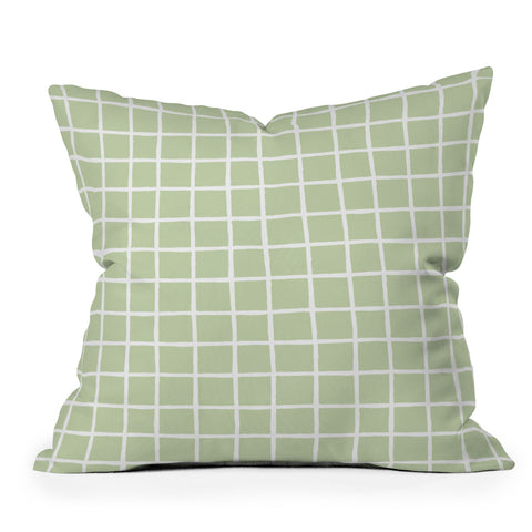 Avenie Grid Pattern Green Outdoor Throw Pillow