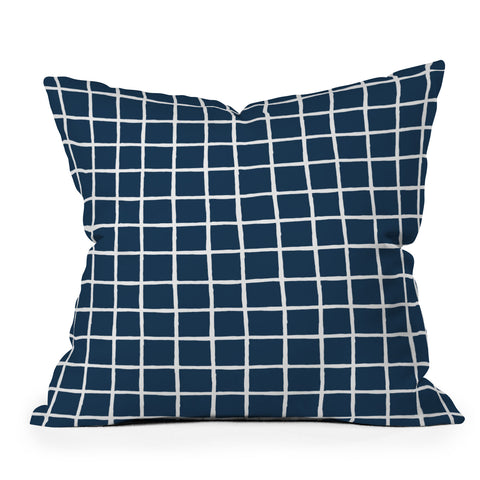 Avenie Grid Pattern Navy Outdoor Throw Pillow