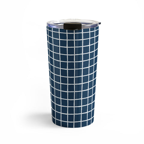 Avenie Grid Pattern Navy Travel Mug