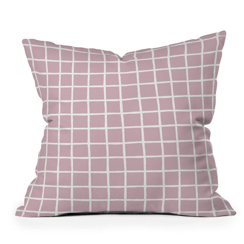 Avenie Grid Pattern Pink Flare Outdoor Throw Pillow