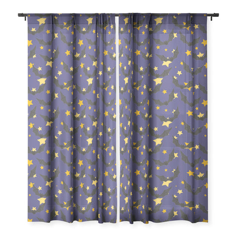 Avenie Halloween Bats Sheer Window Curtain