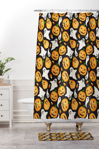 Avenie Halloween Collection Shower Curtain And Mat