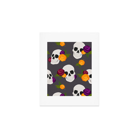 Avenie Halloween Floral Skulls Art Print